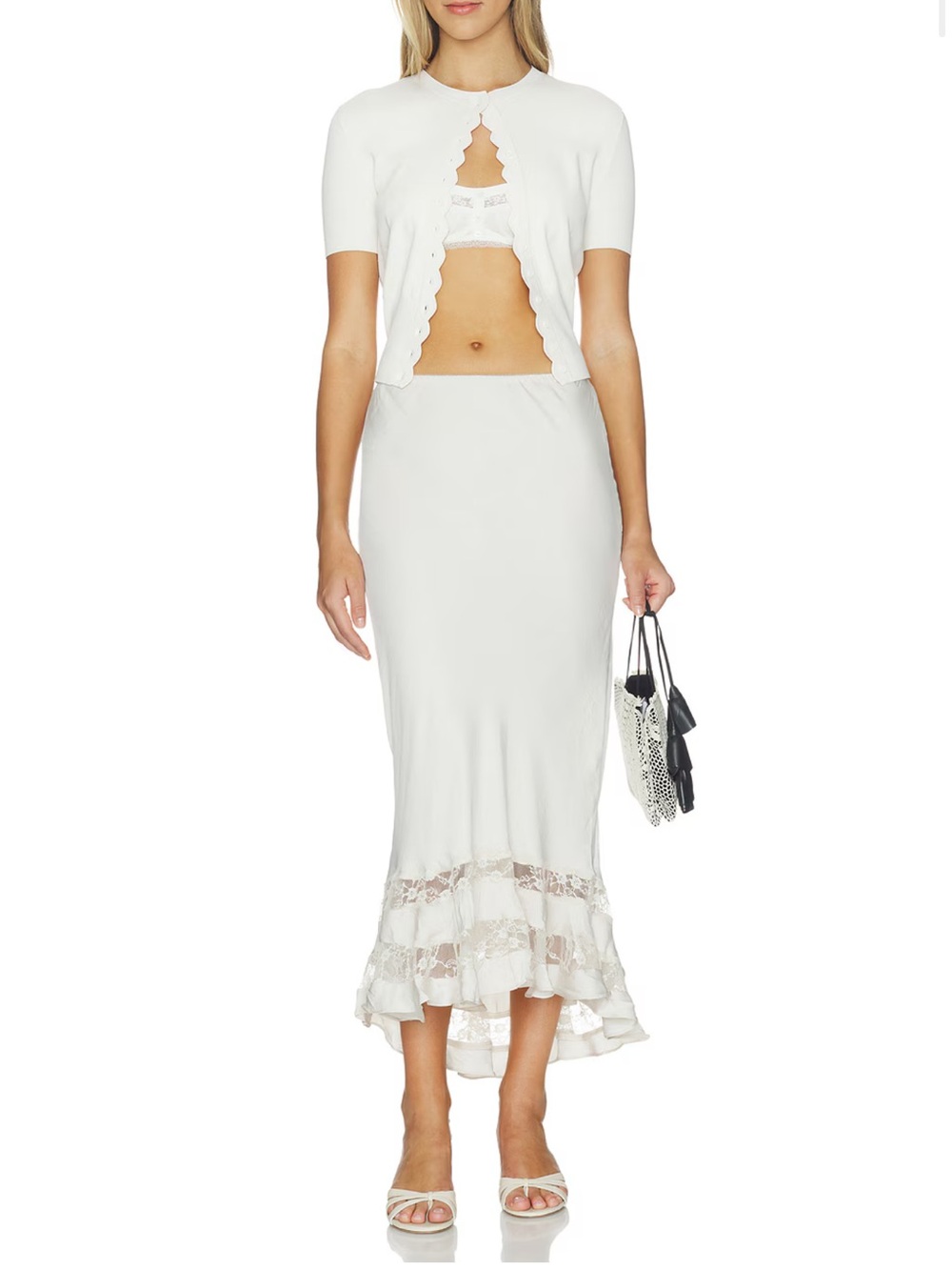 Free People Cream Lace-Trim Long Lost Lover Slip Skirt